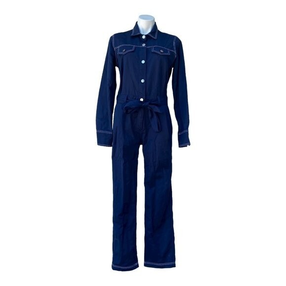 BLDWN COTTON Twill Blue Denim HARLEY JUMPSUIT - Hippie Boho Romper - JEAN MEDUIM - Picture 1 of 10